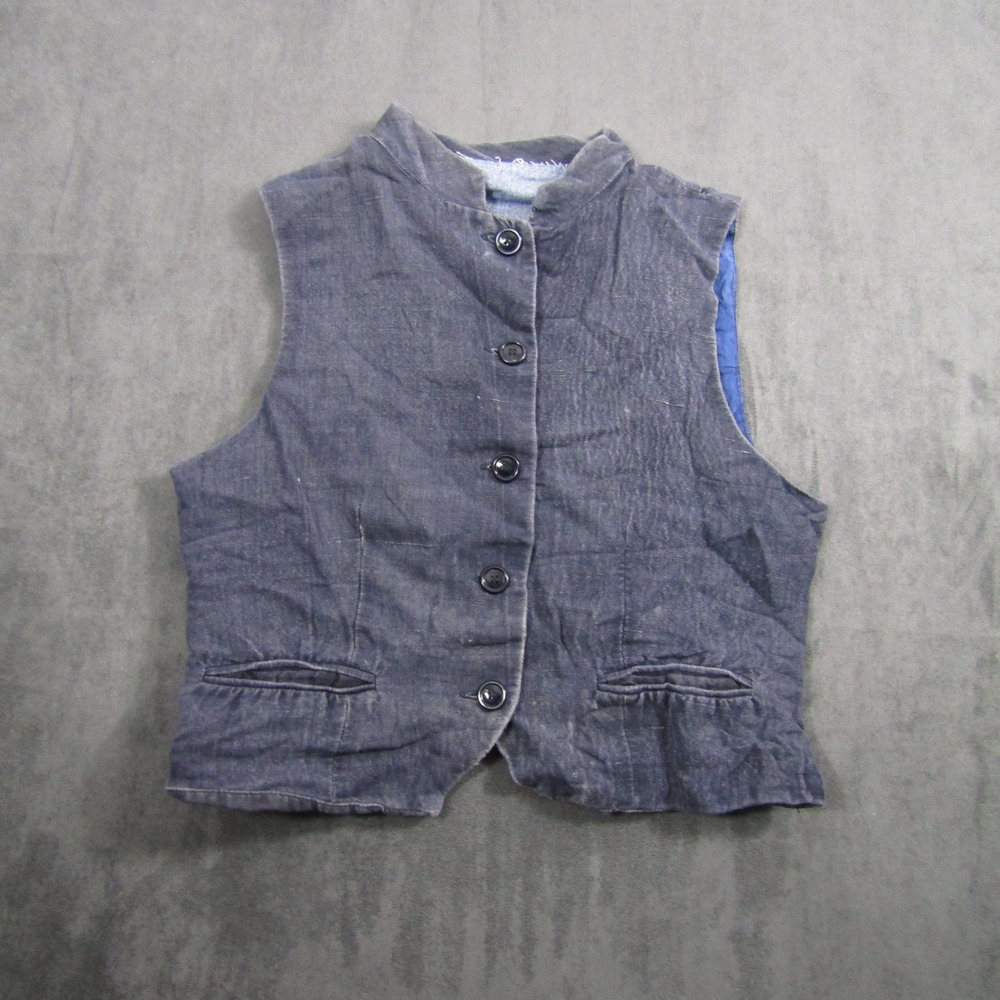 Vest Women Small Blue Chambray Button Front Textured Layering Top